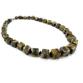 Milky Fossil Amber Cube Beads Necklace Sterling Silver